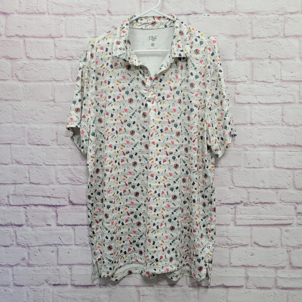 1764 White Music Festival Novelty Polo Shirt Mens XL Golfcore Y2K Retro Casual